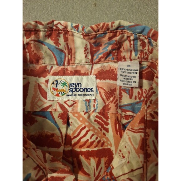 Reyn Spooner Shirt Men’s M Nautical Sailboats Palm Trees Hawaiian Red Blue Sails - Picture 3 of 6